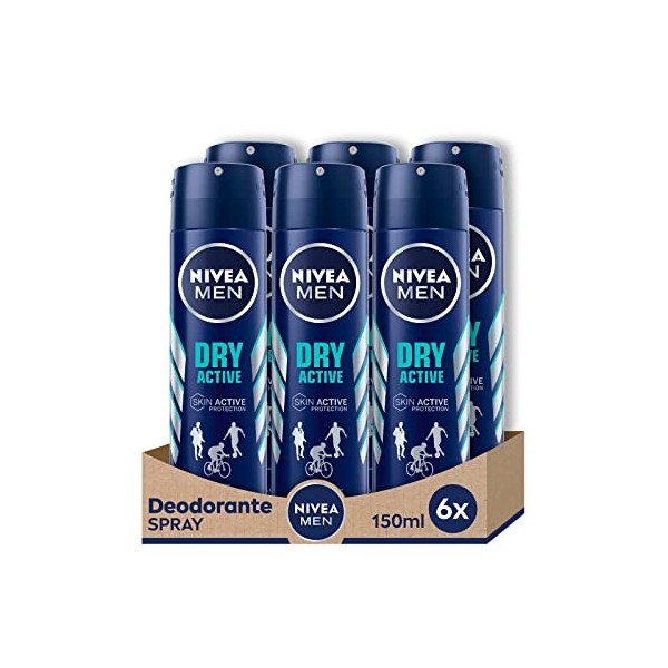 Nivea MEN Dry Fresh Spray Déodorant Anti-respirant pour 72h de fraîcheur intense 6 x 150 ml