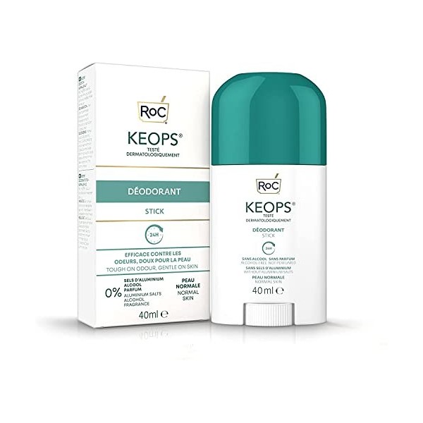 RoC - KEOPS Stick Déodorant - 24 Heures dEfficacité - Pour Tous les Types de Peau - Sans Alcool, Sans Parfum et Sans Sels d