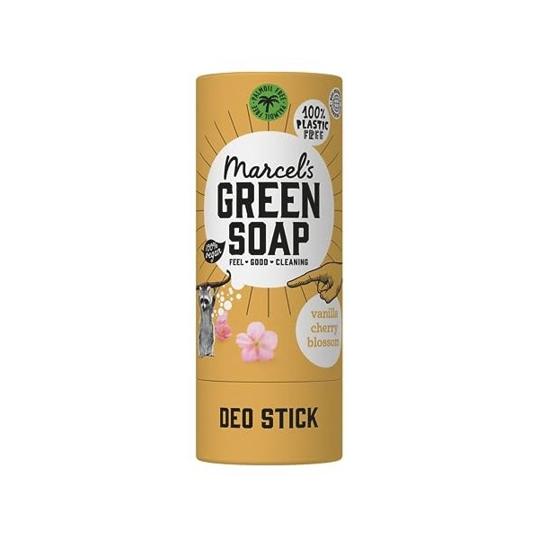 Marcels Green Soap - Déodorant Stick Vanille et cerise - Antitransparent sans aluminium ni alcool - 100% Eco friendly - 100%