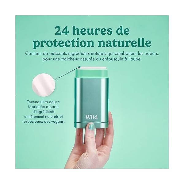 Wild - Déodorant Naturel Rechargeable - Sans Aluminium - Etui Aqua avec Lot Varié de Recharge 3 x 40g - Comprend Fresh Cott