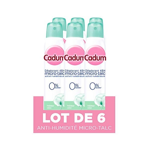 Cadum - Déodorant Femme Atomiseur Micro Talc Fraîcheur Coton Efficacité 48h - 200 ml - Pack de 6