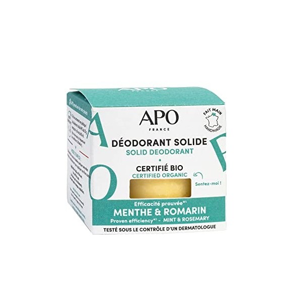 APO France – Déodorant Solide – Fraîcheur - Menthe & Romarin - Homme & Femme – Anti Odeur – Peau Douce – Peau Sensible - 100%