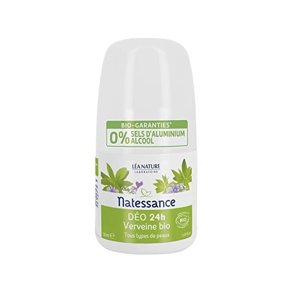 Natessance - Déodorant 24H - Verveine Bio - Certifié Bio Cosmos Organic - Flacon Roll-On de 50 ml