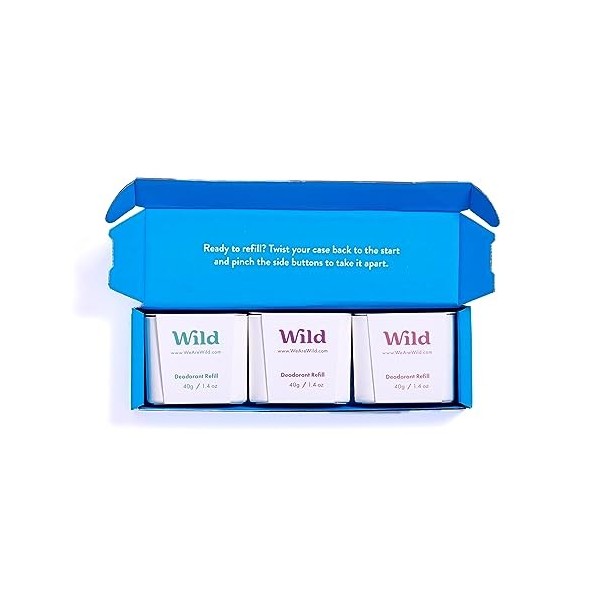 Wild - Déodorant Naturel Rechargeable - Sans Aluminium - Lot Varié de Recharge - Comprend Fresh Cotton & Sea Salt, Jasmine & 