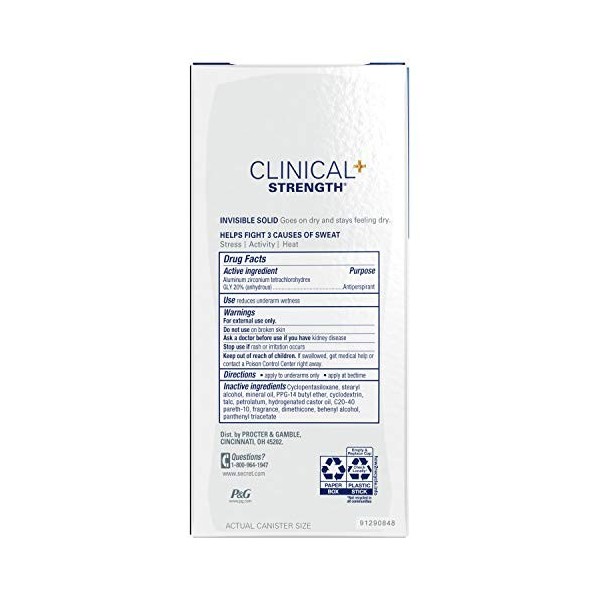 Secret Clinical Strength Déodorant et anti-transpirant pour femme, invisible solide, totalement propre, 6oz