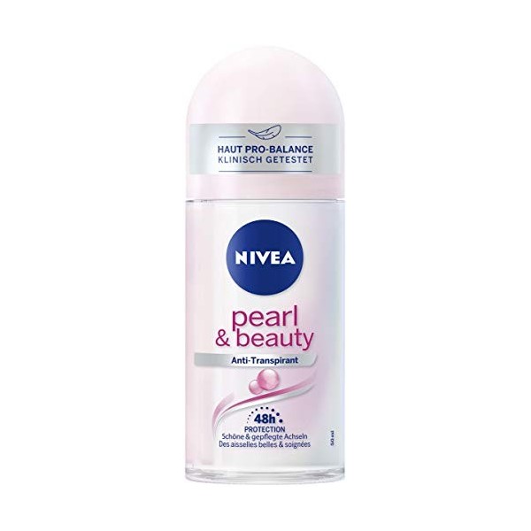 NIVEA Pure Pearl & Beauty Deo Roll On 50 ml Rouleau anti-transpirant pour les peaux des aisselles, déodorant 48 h avec prot