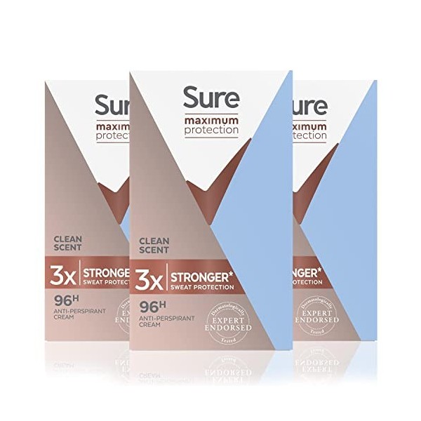 Sure Femme une protection maximale Clean Parfum Déodorant anti-transpirant Crème - Lot de 3 3x45ml 