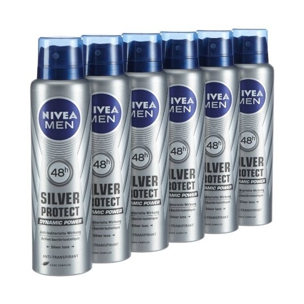 Nivea Men Silver Protect Lot de 6 déodorants anti-transpirants en spray, 6 x 150 ml