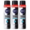 Nivea Men Lot de 3 déodorants en spray Nivea Men Black & White Invisible Active + antibactérien 250 ml XL Format anti-transpi