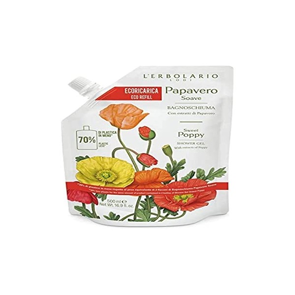 LErbolario Richpap Bain Moussant Papavero Soave 500 ML 70% De Plastique IN Moins