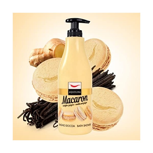 Aquolina Salle de bain douche macaron vanille et gingembre. Savon doux et léger dabsorption rapide - Format de 500 ml