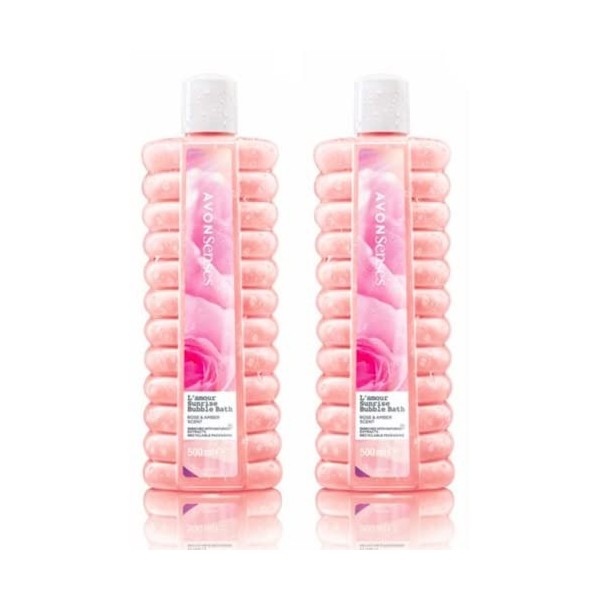 Avon Bain moussant | LAmour Sunrise | Bain moussant rose et ambre | 2 x 500 ml