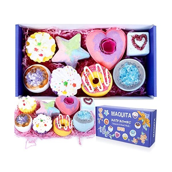 Bombes de Bain MAQUITA, 8pcs Coffret-Cadeau de Boule de Bain, Huiles Essentielles Naturelles, Bain Moussant Enfant, Cadeau po