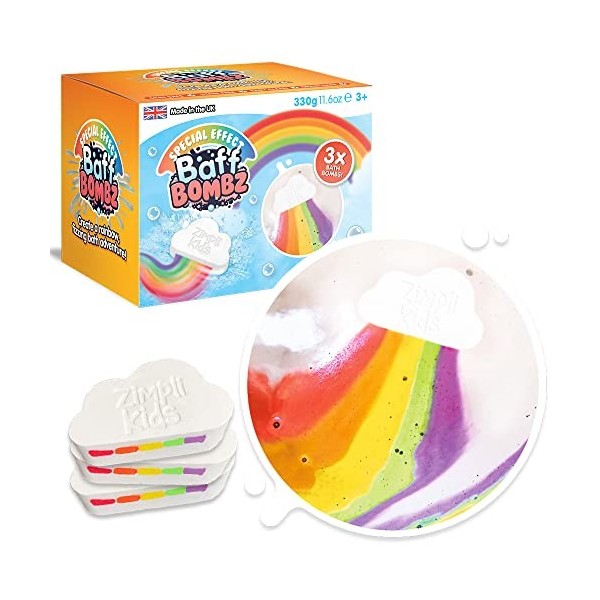 3 x Grosses Bombes de Bain Arc-en-ciel Nuage de Zimpli Kids, Bombes de Bain à Effet Spécial pour Enfants, Cadeau de Bain Mous