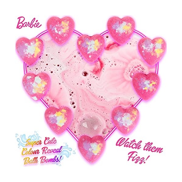 Barbie Bombe de Bain Fille - Coffret Boule de Bain Enfant - 10 Boules de Bain Effervescentes - Rose