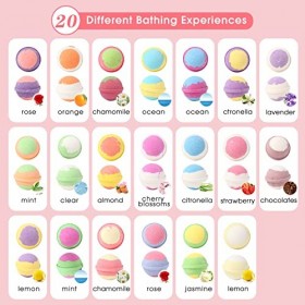 Lot de 20 bombes de bain moussantes biologiques et naturelles fabriquées à la main - Boules pétillantes pour relaxation et so