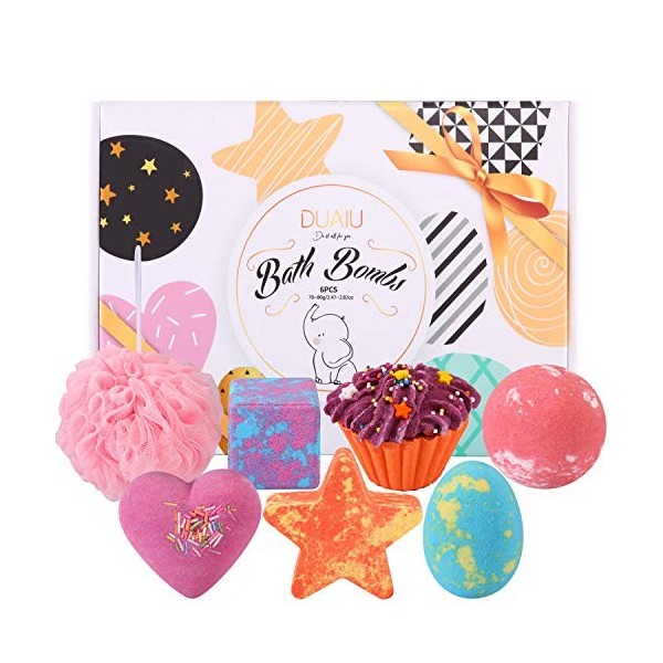 Bombe de Bain DUAIU, Coffret de Bain, Boule de Bain faites à la main avec des Ingrédients Naturels, Bath Bomb, Cadeau Anniver