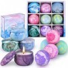 Coffret Cadeau au Boules de bain, OFUN 5 Bombe de Bain & 4 Bougie Parfumée aux Huiles Essentielles Naturelles, hydrate la pea