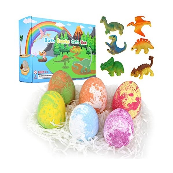 Bombes de Bain Naturelles pour enfants avec Jouet Surprise à lIntérieur, 6 Boules de Bain avec Dinosaures Bracelet Effervesc