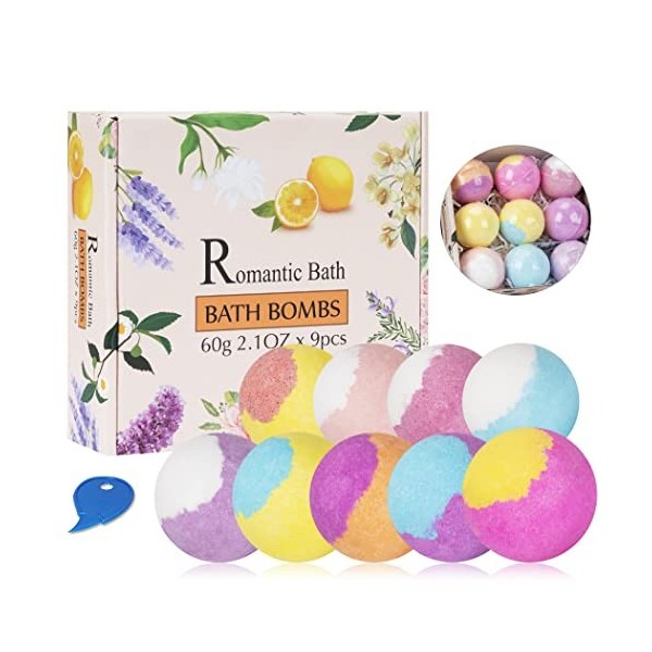 Suranew Bath Bombs Gift Set 9 Organic Bubble Bath Bombs, Perfect for Bubble & Spa Bath. Idée de cadeau danniversaire pour la