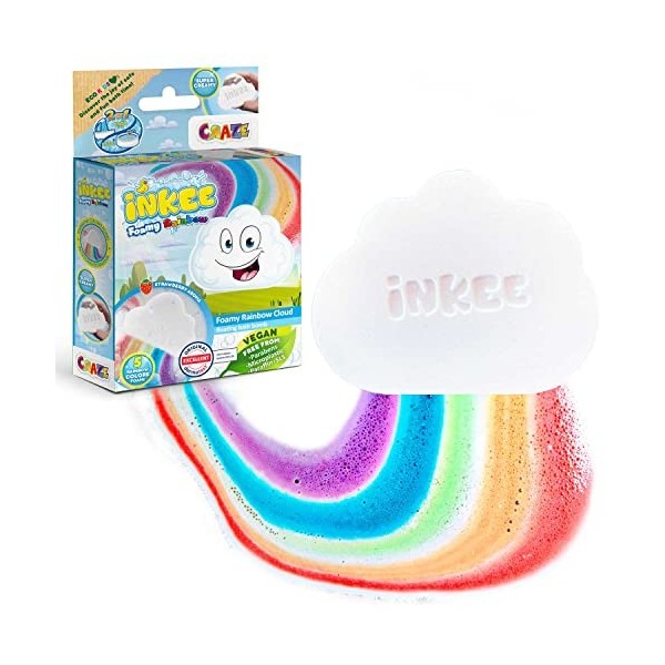 Craze INKEE Foamy Cloud | Bombe de Bain Enfant en Forme de Nuage, Boule de Bain 110g Effet Arc-en-Ciel, Parfum Framboise, Tex