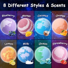 Tacobear Espace Bombe de Bain Enfant avec Surprise Magnet Frigo Collier, 8pcs Planète Coffret Boules de Bain Effervescentes M