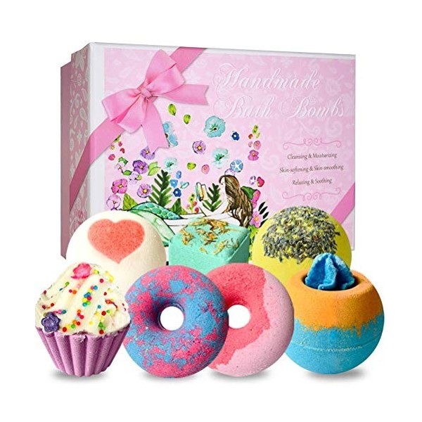 Boule de Bain, Bombe de Bain Cadeau Femme, 7PCS Bain Moussant Enfant Bombe de Bain Relaxante, Boules de Bain Effervescent Cof