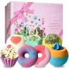 Boule de Bain, Bombe de Bain Cadeau Femme, 7PCS Bain Moussant Enfant Bombe de Bain Relaxante, Boules de Bain Effervescent Cof