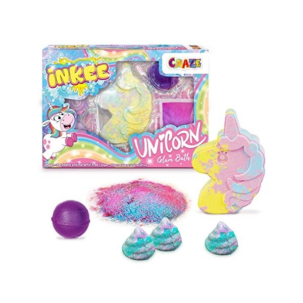 CRAZE INKEE UNICORN | Coffret de Bain enfant avec Bombe de bain Licorne, mini boules de bain et sels de bain multicolores, te