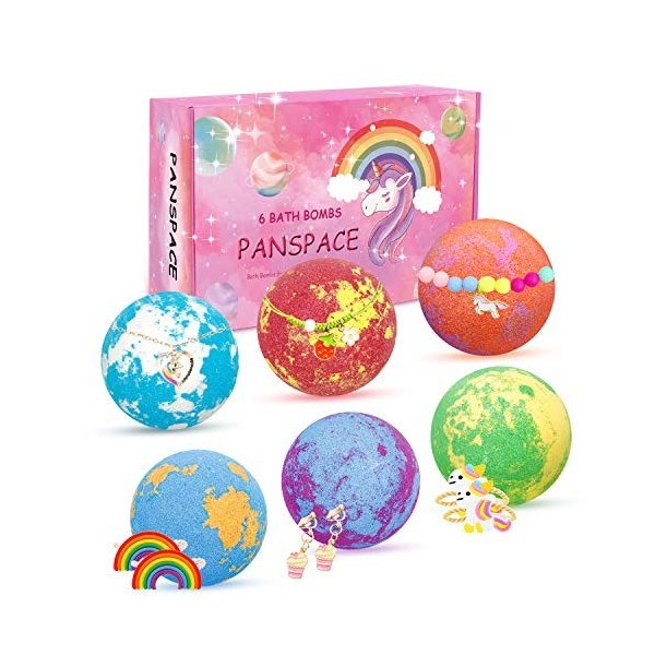 Panspace Coffret cadeau de 6 bombes de bain naturelles avec bijoux sur le thème des licornes à l’intérieur - faites à la main
