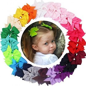 40pcs 3.5 inches Girls Kids Children Baby Hair Bows Alligator Hair Clips Grosgrain Ribbon Headbands 20 Pairs by Cellot