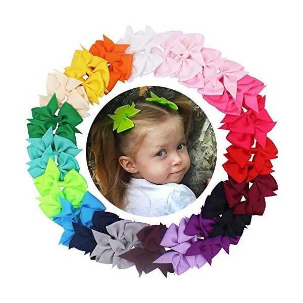 40pcs 3.5 inches Girls Kids Children Baby Hair Bows Alligator Hair Clips Grosgrain Ribbon Headbands 20 Pairs by Cellot