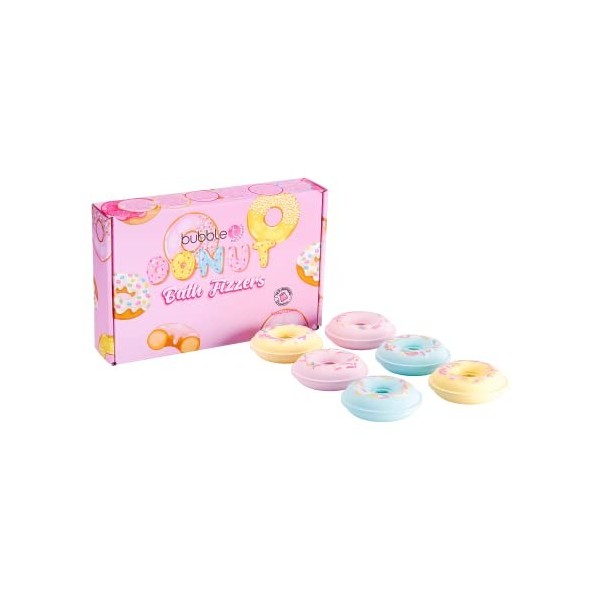 Bubble T Cosmetics Donut Shaped Bubble Bath Bomb Fizzer Gift Set, 6 Piece Collection Packed With Sweet and Fruity Scents, 6 x