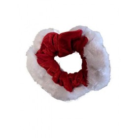 Christmas Red Velvet and White Fur Trim Hair Scrunchie Bobble Elastic Hair Band by Pritties Accessories