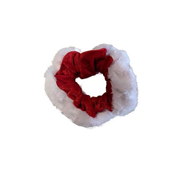 Christmas Red Velvet and White Fur Trim Hair Scrunchie Bobble Elastic Hair Band by Pritties Accessories