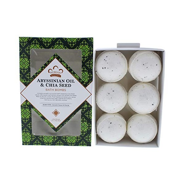 Nubian Heritage Abyssinian Oil and Chia Seed Bath Bombs for Unisex 6 x 1.6 oz Bath Bombs 6 Unités