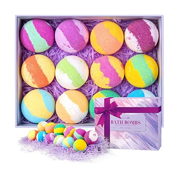 Coffret cadeau de boules de bain, kit de boules de bain multicolores végétales avec des huiles essentielles pour les enfants 