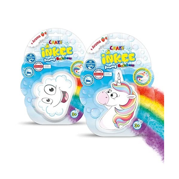 Craze INKEE Foamy Rainbow | Boule de Bain Enfant Senteur Fraise, Bombe de Bain Arc-en-Ciel en Forme de Nuage ou Licorne, test