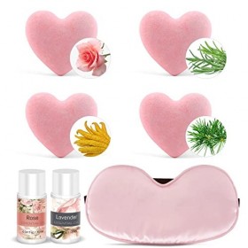 Coffret Cadeau Boules de Bain Bio pour Femme, Spa Bombes de Bain Moussant *4, Huiles Essentielles Naturelles*2, Bougie Parfum