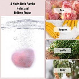 Coffret Cadeau Boules de Bain Bio pour Femme, Spa Bombes de Bain Moussant *4, Huiles Essentielles Naturelles*2, Bougie Parfum