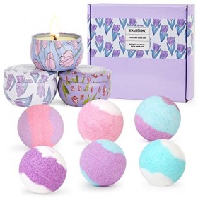 KWANITHINK Cadeau Fete des Meres, Coffret Bombeas de Bain- 6 Boules de Bain Femme et 3 Bougies Parfumées Set de Boules de Bai