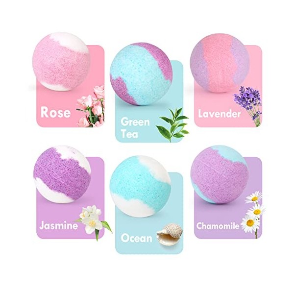 KWANITHINK Cadeau Fete des Meres, Coffret Bombeas de Bain- 6 Boules de Bain Femme et 3 Bougies Parfumées Set de Boules de Bai