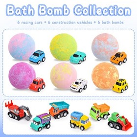 Tacobear 6pcs Bombe de Bain Enfant avec Surprise 12pcs Petite Voiture Jouet, Bombes de Bain Coffret Naturelles Effervescentes