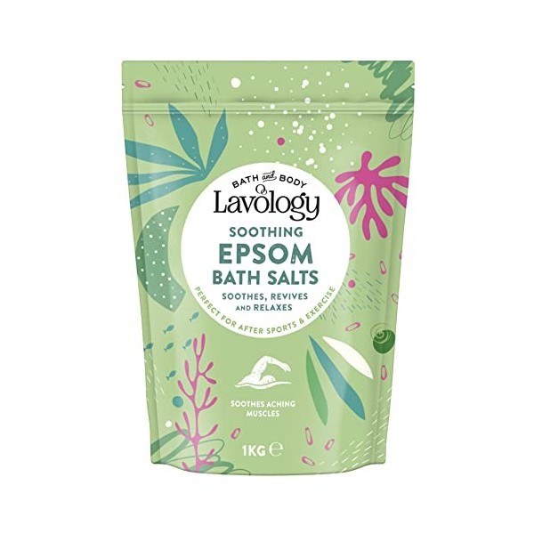 Lavology Sel de bain dEpsom - Tous les ingrédients naturels - Apaisant, Relaxant - 1kg