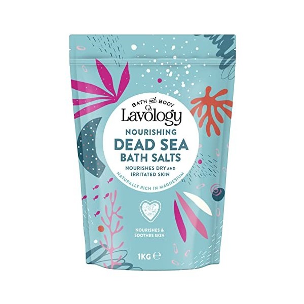 Lavology Sel de bain de la Mer Morte - 1kg - Tous les ingrédients naturels - Nourrit les peaux sèches et irritées