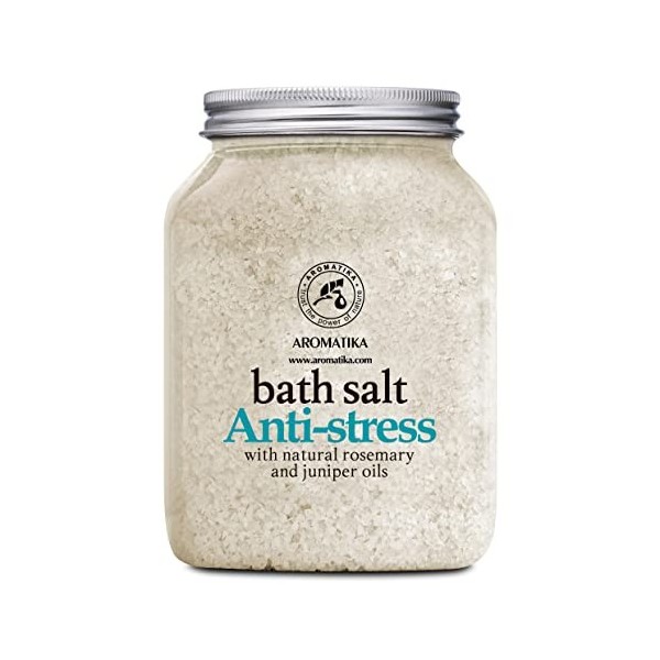 Sels de Bain Anti Stress 1300g - Sel de Mer avec Huile Essentielle de Romarin et Genévrier - Meilleur pour un Bon Sommeil - S