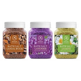 Sels de Bain Set 3x400g de Lavande - Sandal - Jasmin - 100% Naturelle Sels - Bon Sommeil - Bain Relaxant - Bain - Soins du Co