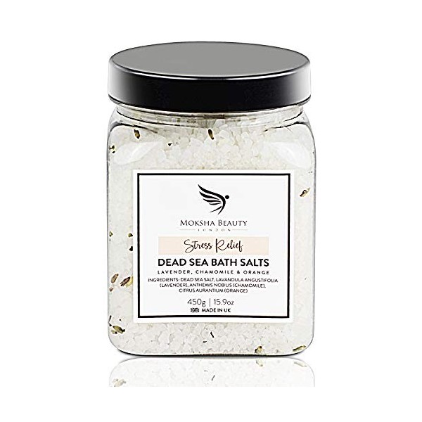 Sels de Bain de la Mer Morte aux Huiles Essentielles de Lavande Camomille et Orange - Made in UK 450g 100% Naturels- Bain d