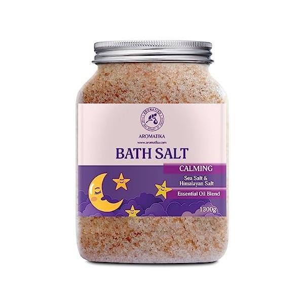 Sel de Bain Calmants 1300g - Huiles Essentielles de Bois de Lavande & Bergamote & Santal - 100% Pur & Naturel - Bon Sommeil -