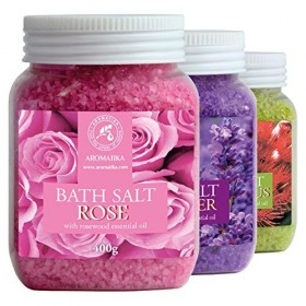 Sels de Bain Set 3x400g de Lavande - Rosa - Eucalyptus - 100% Naturelle - Idéal pour Bien Dormir - Soulagement du Stress - Ba